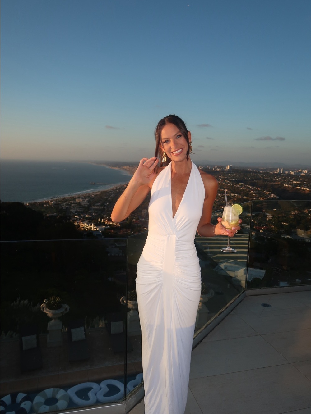 Elegant White Halter Ruched Evening Dress - Women - MISHA Venus Captured